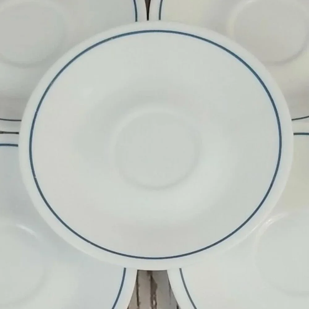 Corelle by Corning White Saucers Thin Blue Line Stripe 6